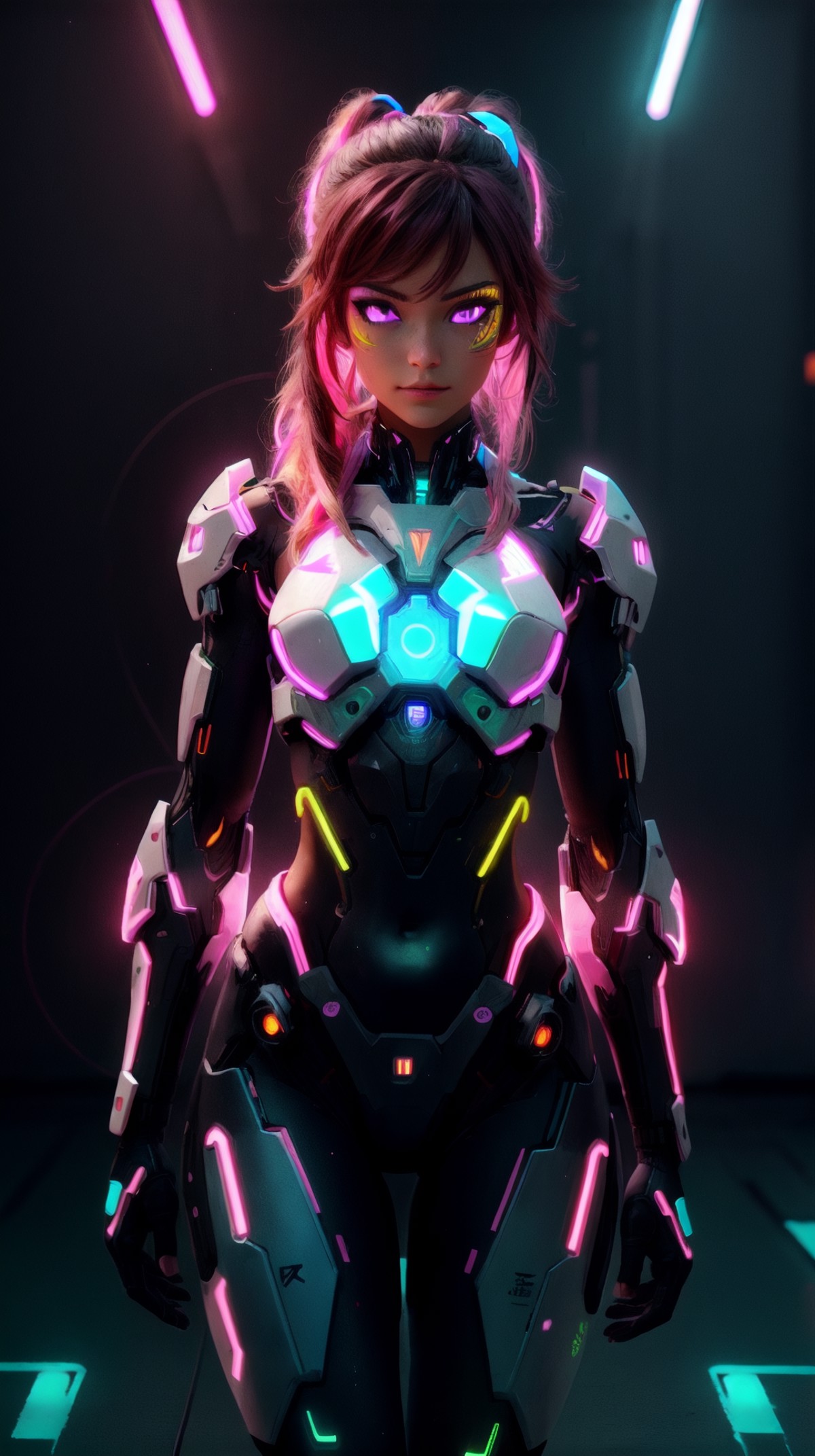 cyborg, neon <lora:nanoArmor:0.7>